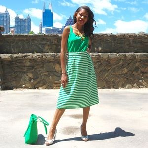 Kelly green and white strip vintage dress
